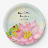 Taufe Pink Seerose & Laubfrosch Pappteller (Vorderseite)