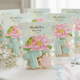 Taufe Pink Seerose & Laubfrosch Quadratischer Aufkleber