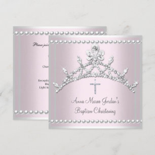 Taufe Pink Tiara Silber Weiße Perle Diamant Einladung