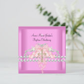 Taufe Pink Tiara Silver White Pearl Diamond Einladung (Stehend Vorderseite)