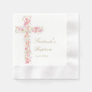 Taufe pinkfarbene Blume kreuzen kleine Mädchen Serviette