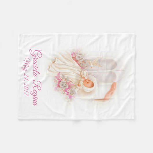 Taufe-Querbaby-Mädchen-Rosa-Blumen Fleecedecke (Vorderseite (Horizontal))