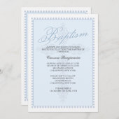 Taufe-quere blaue Einladung (Vorne/Hinten)