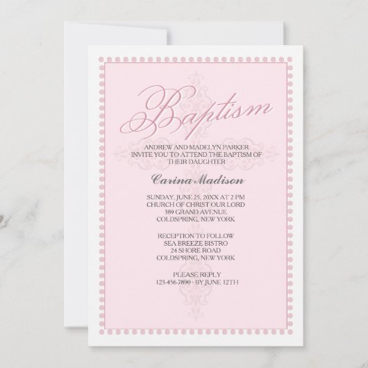 Taufe-quere rosa Einladung (Vorderseite)