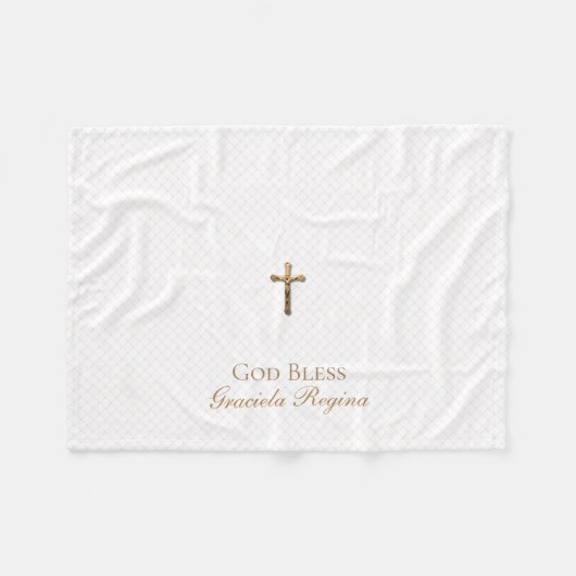 Taufe-Quergoldkruzifix-Filetarbeit Fleecedecke (Vorderseite (Horizontal))