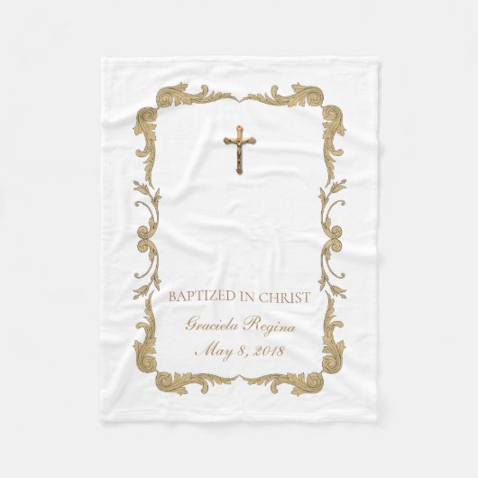 Taufe-Quergoldkruzifix-Rahmen Fleecedecke (Vorderseite)