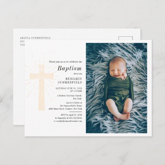 Taufe Religiöse Zeremonie Custom Baby Foto Einladungspostkarte (Vorne/Hinten)
