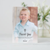 Taufe Religiöses Christening Boy Foto Dankeskarte (Stehend Vorderseite)