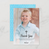 Taufe Religiöses Christening Boy Foto Dankeskarte (Vorne/Hinten)