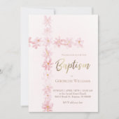 Taufe Rosa Aquarellblütenkreuz Einladung (Vorderseite)