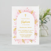 Taufe Rosa Aquarellgoldfolie Einladung (Stehend vorne)