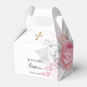 Taufe rosa bläserne silberne moderne elegante Kreu Geschenkschachtel (Rückseite)