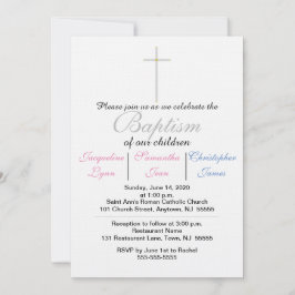 Taufe Rosa blaue Triplets Einladung