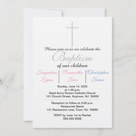 Taufe Rosa blaue Triplets Einladung (Vorderseite)