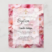 Taufe Rosa Blume Mädchen Einladung Flyer (Vorne)