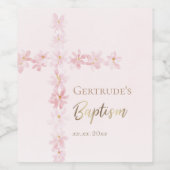 Taufe rosa Blume Wasserfarbenkreuz Weinetikett (Einzelnes Label)