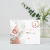 Taufe rosa Blumenkranz Foto danke Ihnen Karte (Stehend Vorderseite)