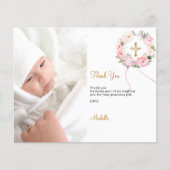 Taufe rosa Blumenkranz Foto danke Ihnen Karte (Vorderseite)
