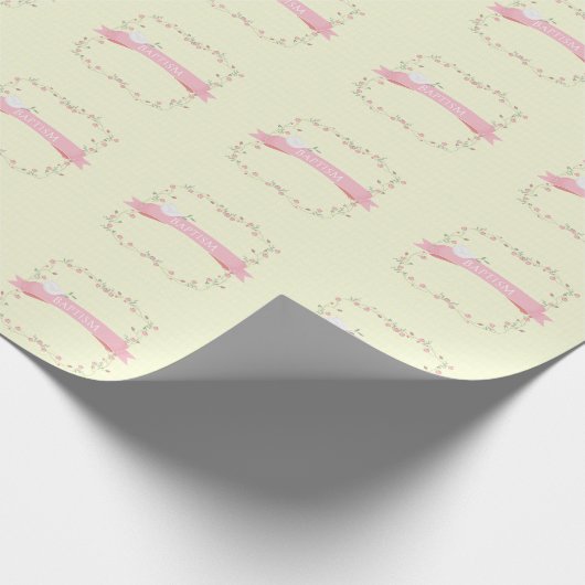 Taufe-rosa BlumenKranz Geschenkpapier (Ecke)