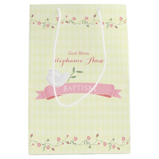 Taufe-rosa BlumenKranz Mittlere Geschenktüte (Vorderseite)