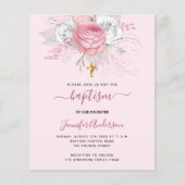 Taufe Rosa Blumenmädchen elegante weiße Einladung (Vorderseite)