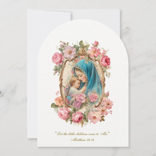 Taufe Rosa Blumenmutter Mary Jesus Gold Einladung (Rückseite)