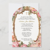 Taufe Rosa Blumenmutter Mary Jesus Gold Einladung (Vorderseite)