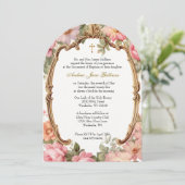 Taufe Rosa Blumenmutter Mary Jesus Gold Einladung (Stehend Vorderseite)