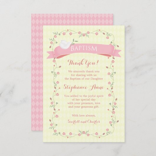 Taufe Rosa Blumenreath Einladung (Vorne/Hinten)
