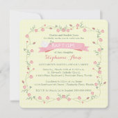 Taufe Rosa Blumenreath Einladung (Vorderseite)