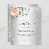 Taufe Rosa Blütenblüte Eukalyptus Einladung (Vorne/Hinten)
