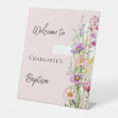 Taufe Rosa Blütenfloralen Kreuzmädchen Begrüßungsz Sockelschild (Vorderseite)