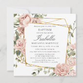 Taufe rosa Blütengoldgeometrische Rahmentaufe Einladung (Vorderseite)