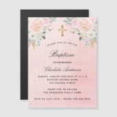 Taufe Rosa Blütenluxus Magneteinladung (Vorne/Hinten)