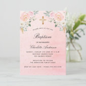Taufe Rosa Blütenmädchen elegant Einladung (Stehend Vorderseite)