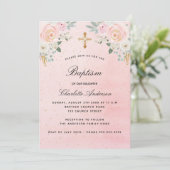 Taufe Rosa Blütenmädchen eleganter Luxus Einladung (Stehend Vorderseite)