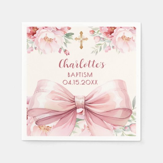Taufe Rosa-Bogen-Blüten Serviette (Vorderseite)