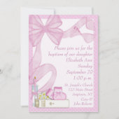 Taufe Rosa Bow Einladung (Vorderseite)