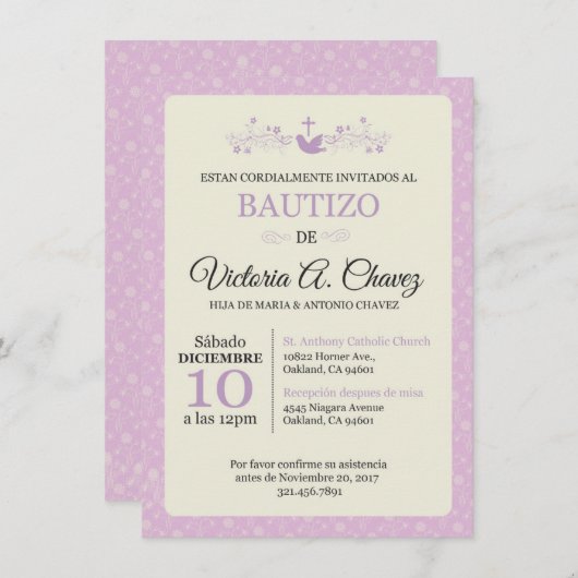Taufe Rosa Einladung - Spanisch (Vorne/Hinten)