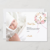 Taufe rosa Flora Foto Dankeschön Karte (Vorderseite)