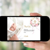 Taufe rosa Flora Foto Dankeschön Karte