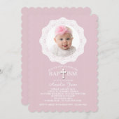 Taufe Rosa Foto Einladung (Vorne/Hinten)