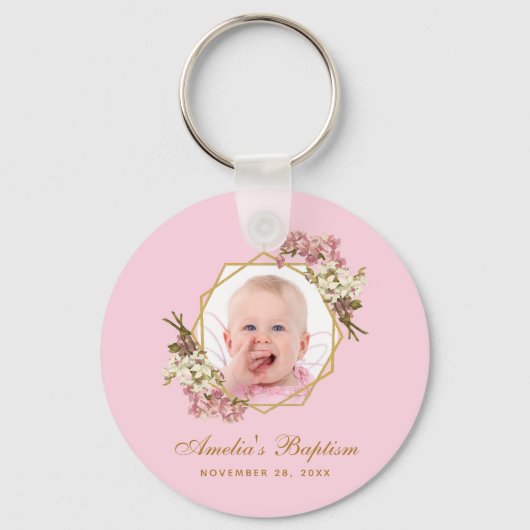 Taufe Rosa Girl Foto Blumenorchideen Schlüsselanhänger (Vorderseite)