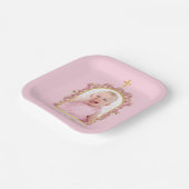 Taufe Rosa Girl Foto Gold Arch Orchideen Pappteller (Gewinkelt)