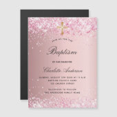 Taufe Rosa Glitzer Mädchen Luxus Magneteinladung (Vorne/Hinten)