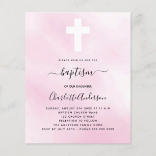 Taufe rosa Himmel Mädchen Kreuz Budget-Einladung Flyer