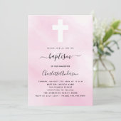 Taufe rosa Himmelskuppchen Mädchen Kreuzung minima Einladung (Stehend Vorderseite)
