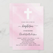 Taufe rosa Himmelskuppchen Mädchen Kreuzung minima Einladung (Vorne/Hinten)