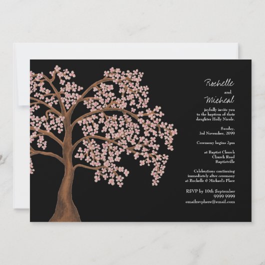 Taufe Rosa Kirschblossom Baumgemälde Einladung (Rückseite)
