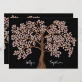 Taufe Rosa Kirschblossom Baumgemälde Einladung (Vorne/Hinten)